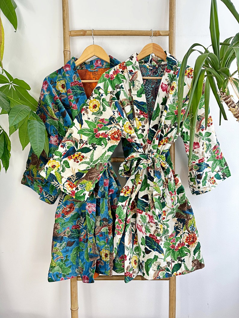 Rackl Robe Luxury Velvet House Knee Short Robe Unisex Kimono Boho Jacket | Quirky ...