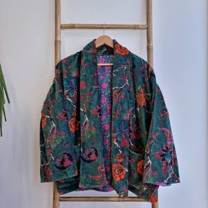 Luxe velours bohème décalé couche florale dîner chic manteau bomber veste boléro automne hiver cadeau de Noël | Vert émeraude royal élégant