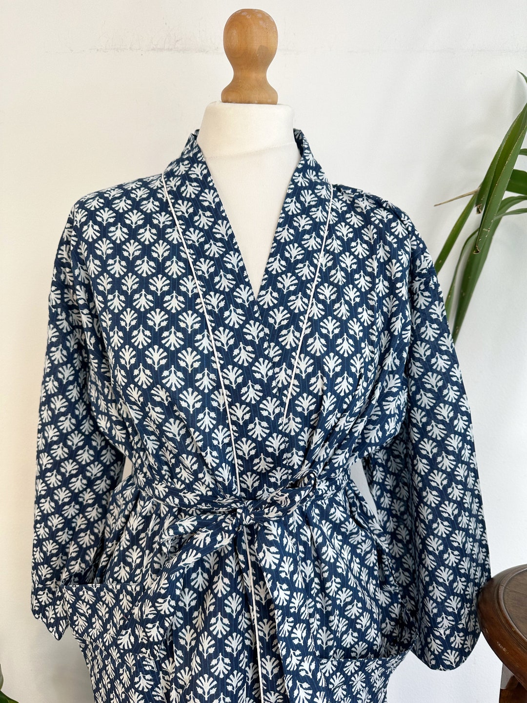 Pure Cotton Handprinted House Robe Summer Kimono | Floral Beach Coverup ...