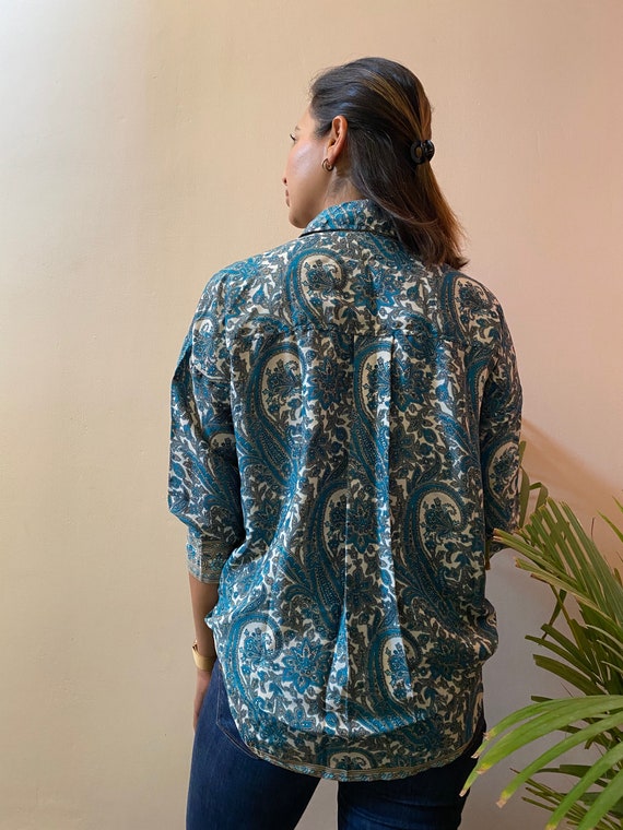 Bohemian Earthy Blouson Silky Blend Shirt Easy Casual Boho