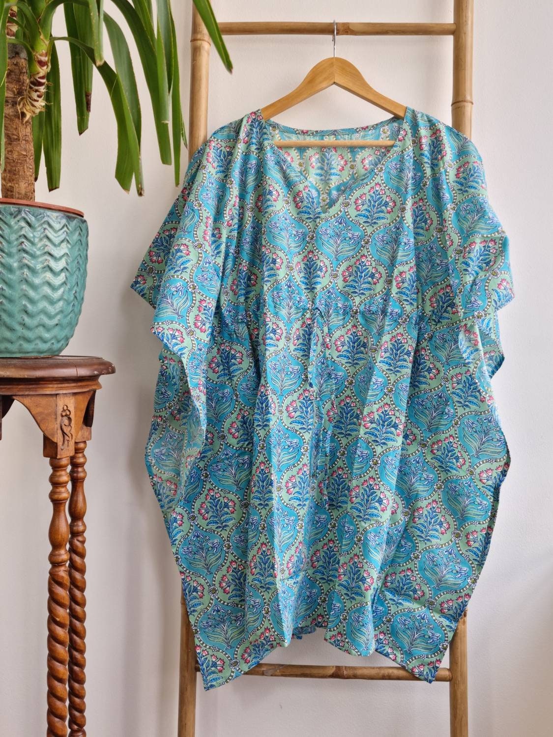 Pure Cotton Kaftan Short Dress Indian Block Printed Summer Kimono 