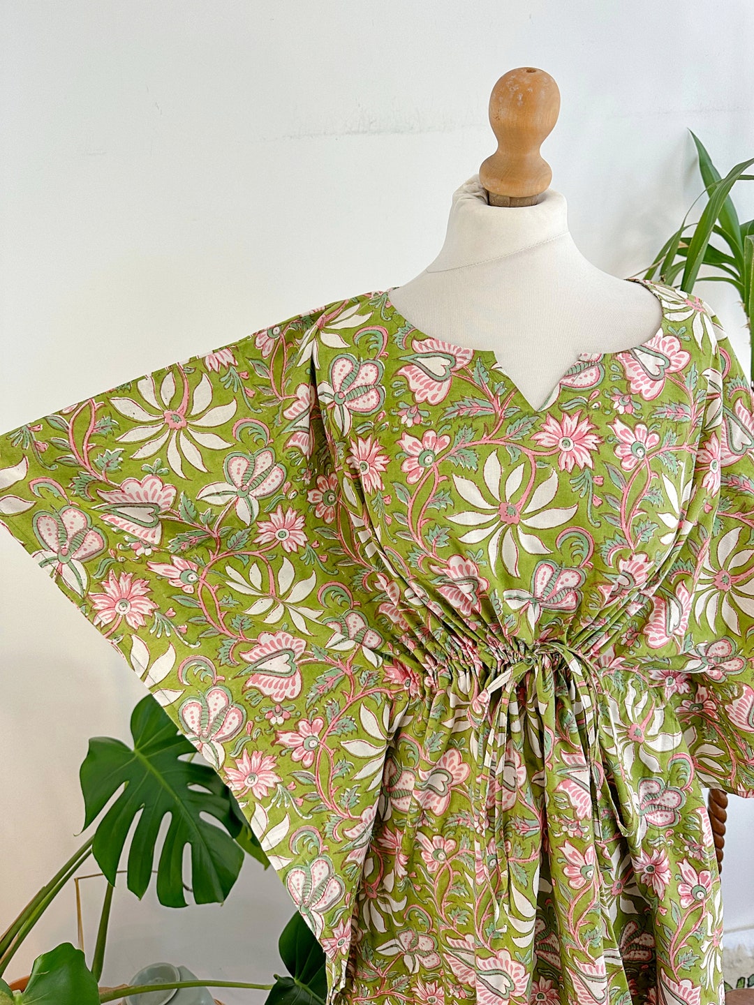Pure Cotton Kaftan Short Dress Indian Block Printed Summer Kimono
