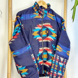 Yak Wool Blend Geometric Bomber Bolero Warm Cosy Jacket Regal Blue Turquoise Mustard Geometric Diamond Aztec Southwestern Ikat Style image 9