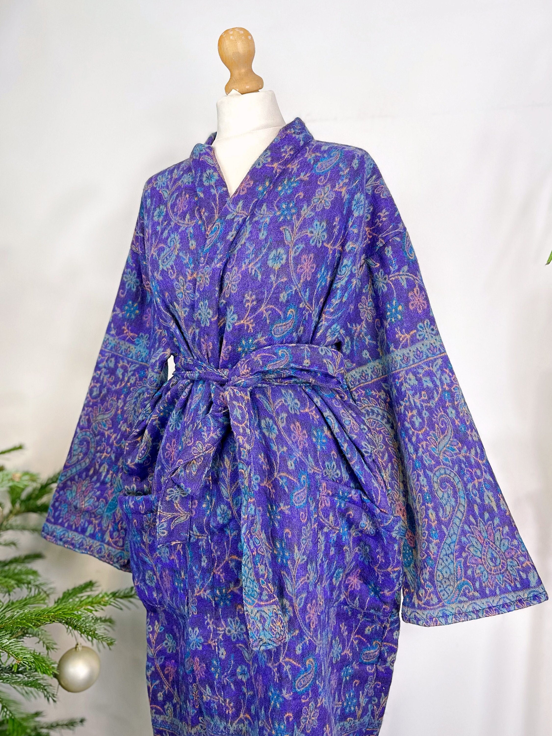 Elegant Cotton Waffle Robe, Thick Hooded Bath Wear, Natural Kimono