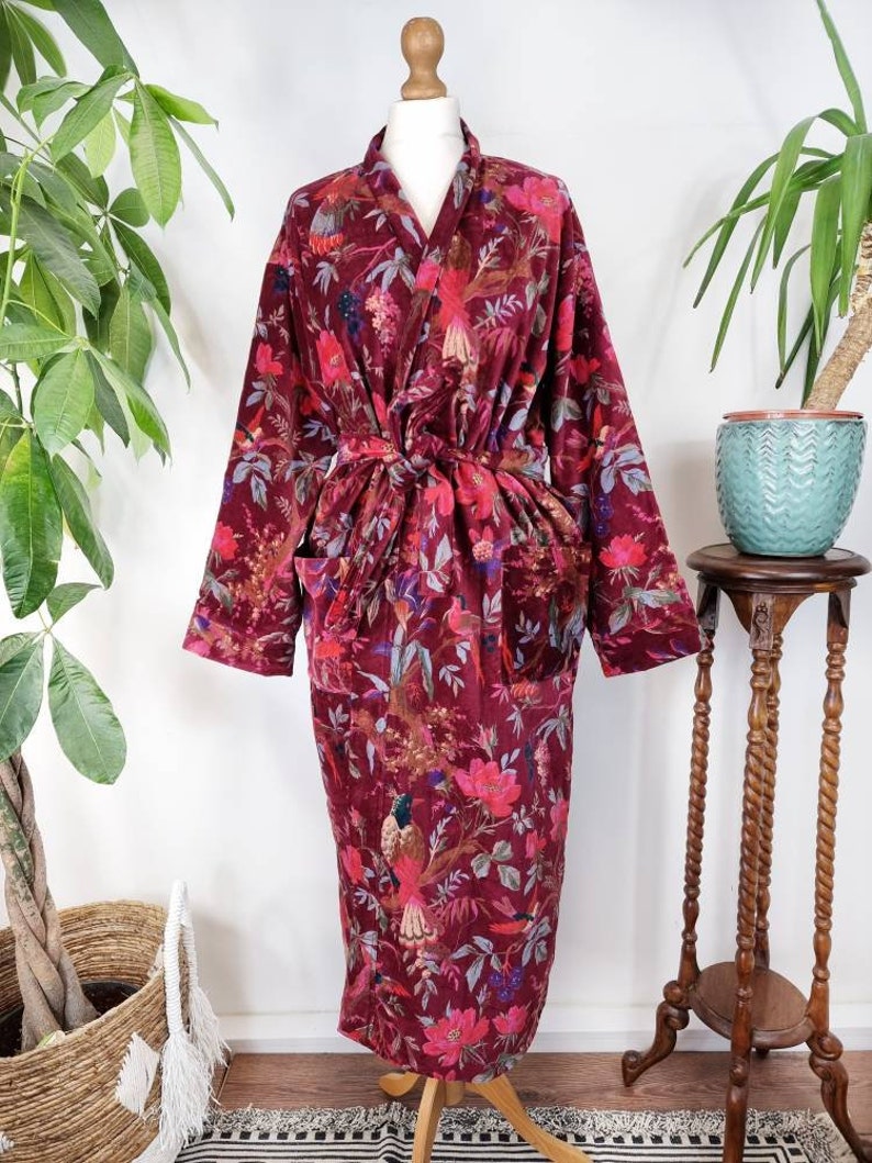 Fancy House Robe Luxury Velvet House Robe Unisex Kimono Boho Jacket Indian Silk Lined ...