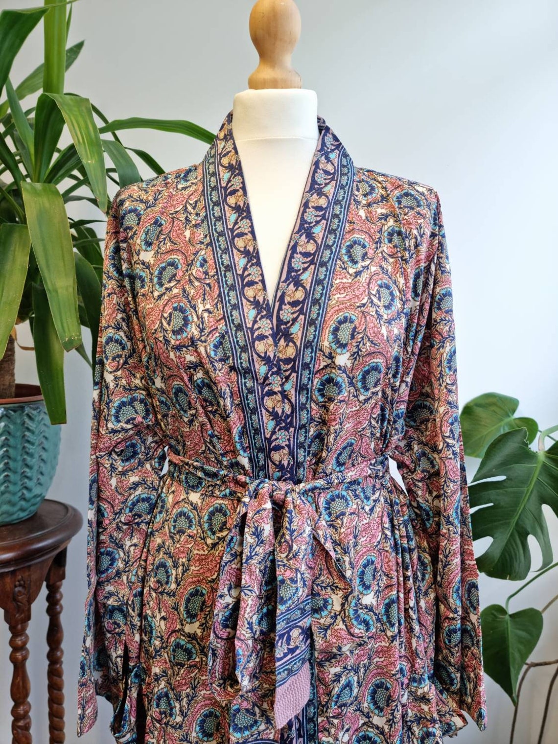 New Silk Sari Boho Kimono Regal House Robe Luxury Lounge | Etsy