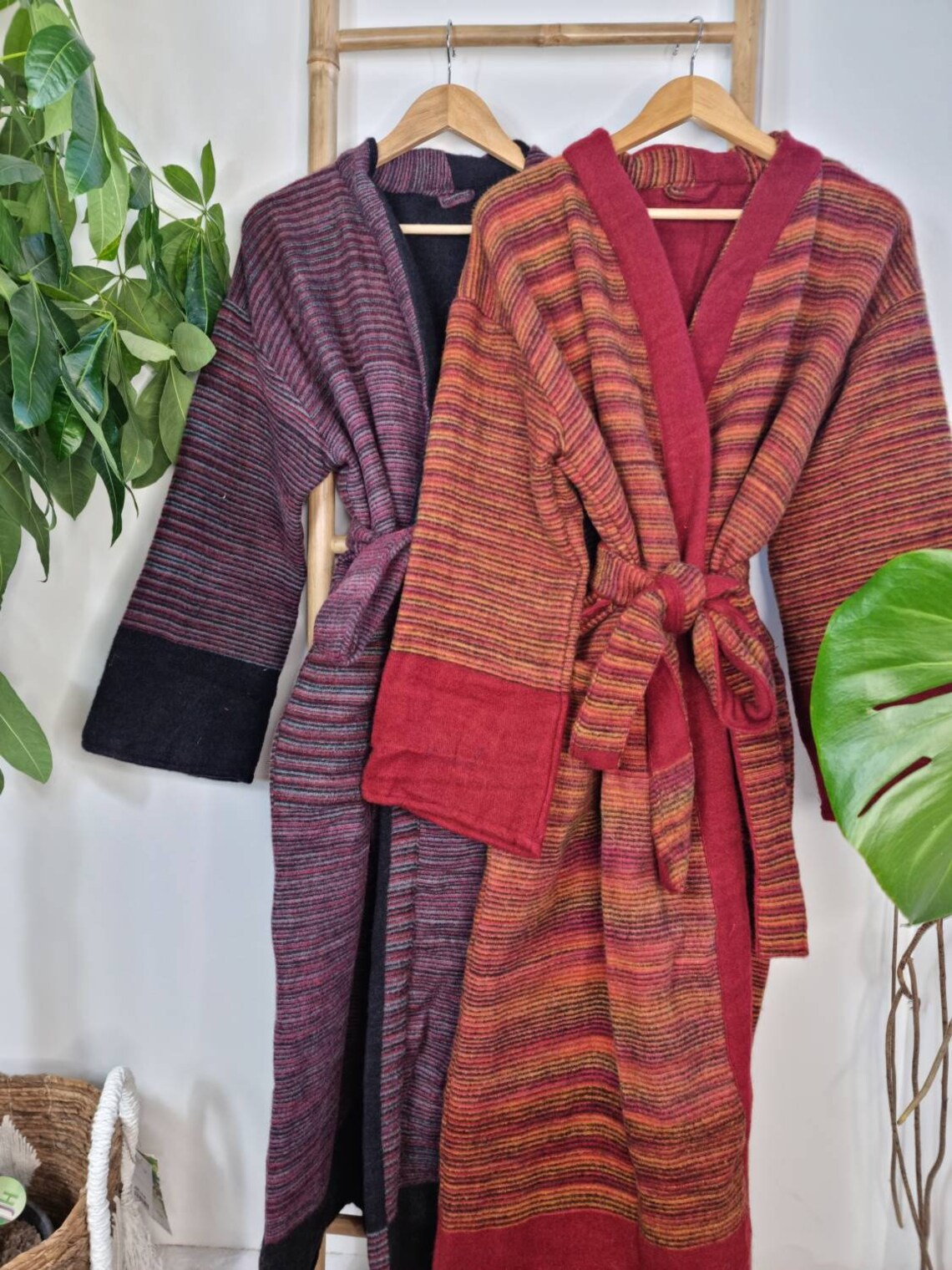 Yak Wool Blend Women Kimono Robe, Cozy Warm Winter Romance Loungewear, Green Paisley Cardigan House Coat with Pockets, Quirky Christmas Gift main image 1