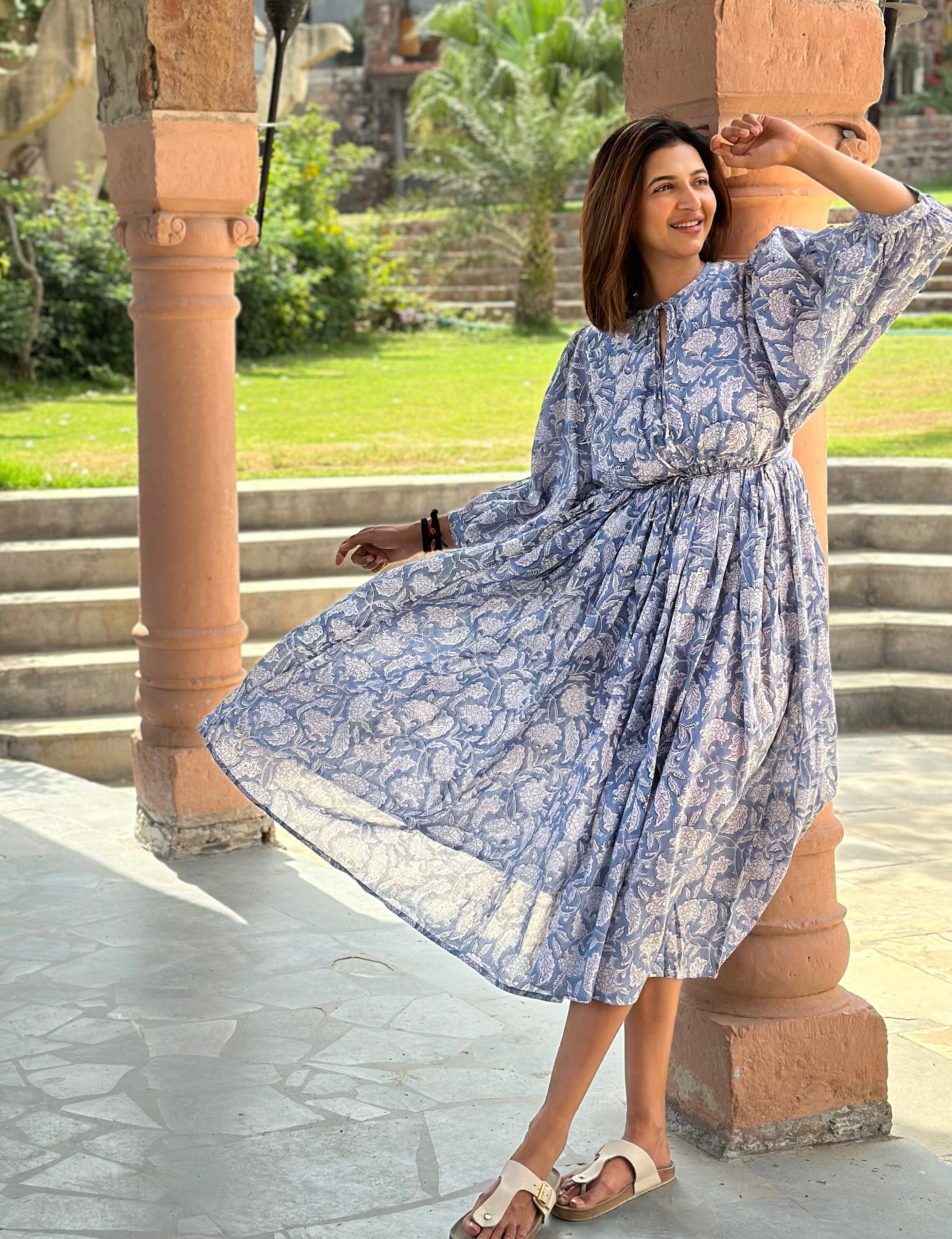 Pure Cotton Long Dress Indian Block Print Boho Colourful Summer