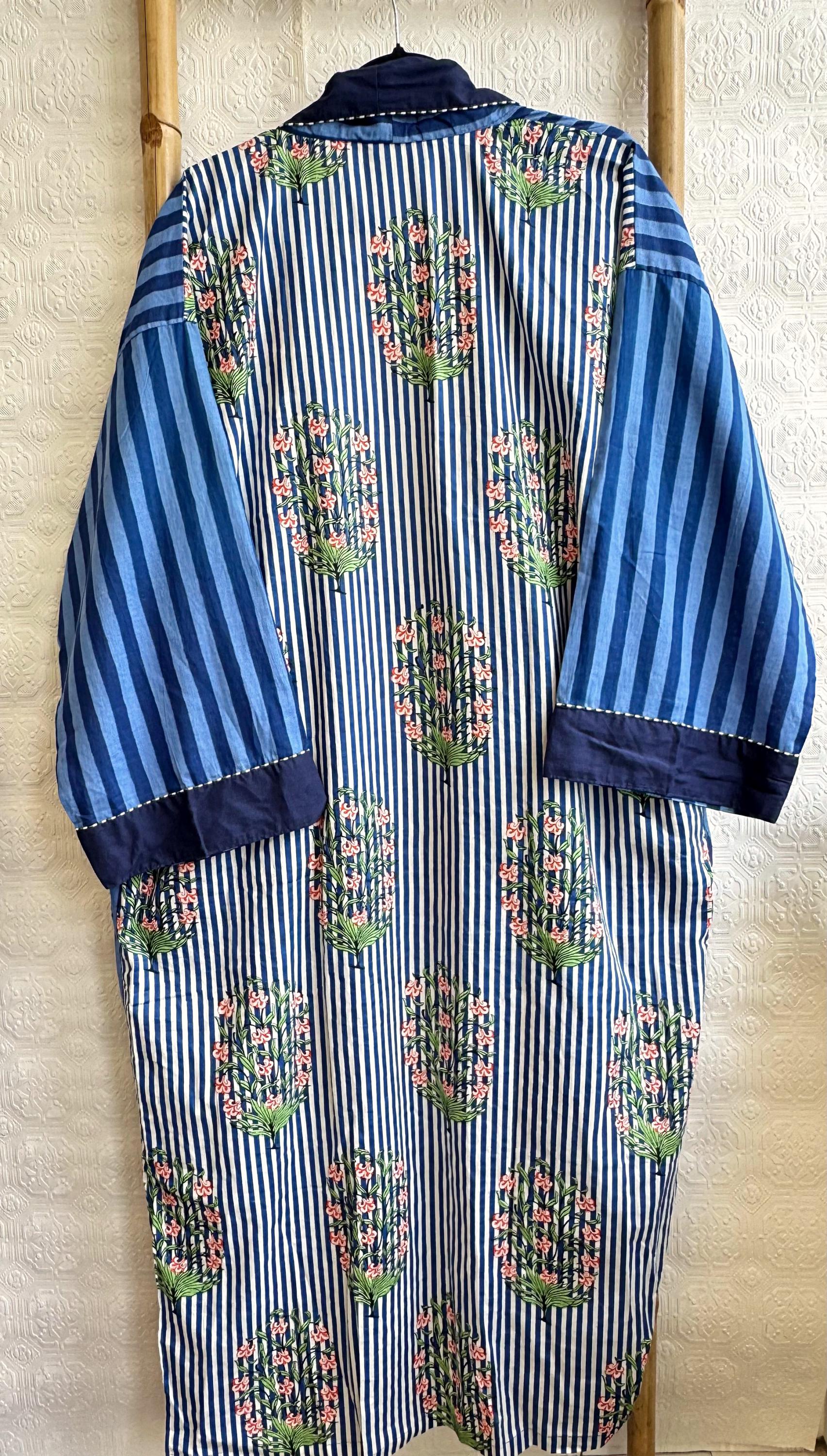 Pure Cotton Handprinted House Robe Tropical Kimono - Chunky Stripe ...