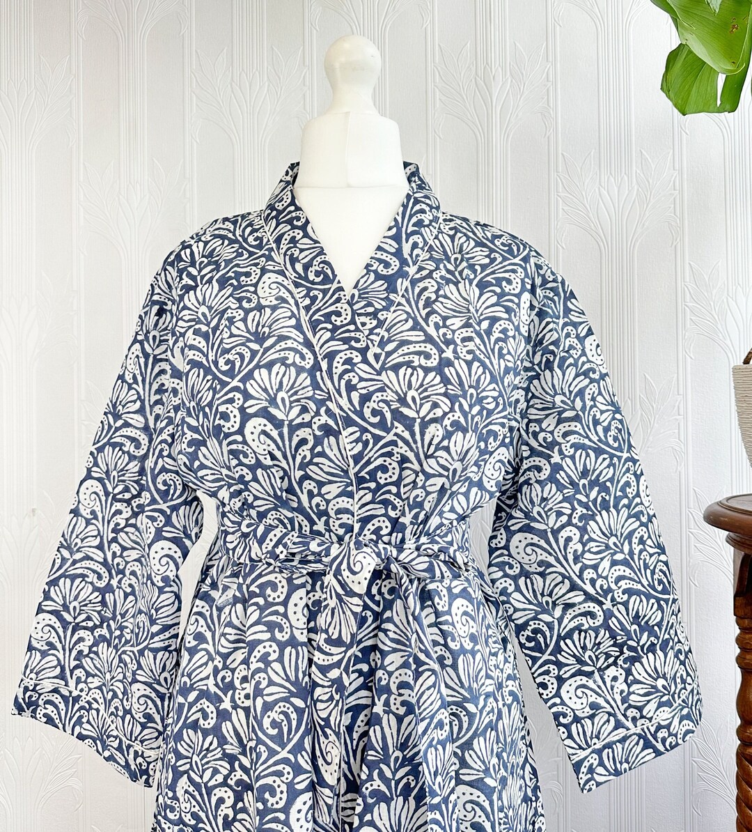 Pure Cotton Handprinted House Robe Summer Kimono Floral Beach Coverup ...