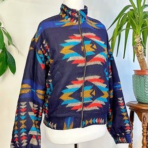 Yak Wool Blend Geometric Bomber Bolero Warm Cosy Jacket Regal Blue Turquoise Mustard Geometric Diamond Aztec Southwestern Ikat Style image 10