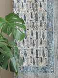 Kantha Stitch Pure Cotton Reversible Bed/Sofa Throw King Size | Handmade HandPrinted Floral Dohar | White Blue Fish Ocean