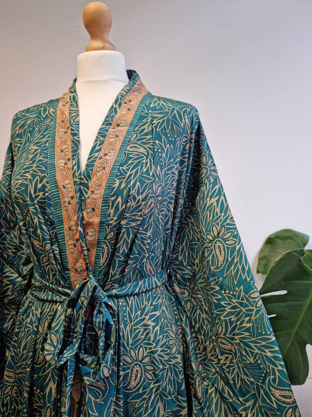 Sari Robe New Silky Sari Boho Kimono Regal House Robe Luxury Lounge Digital Print ...