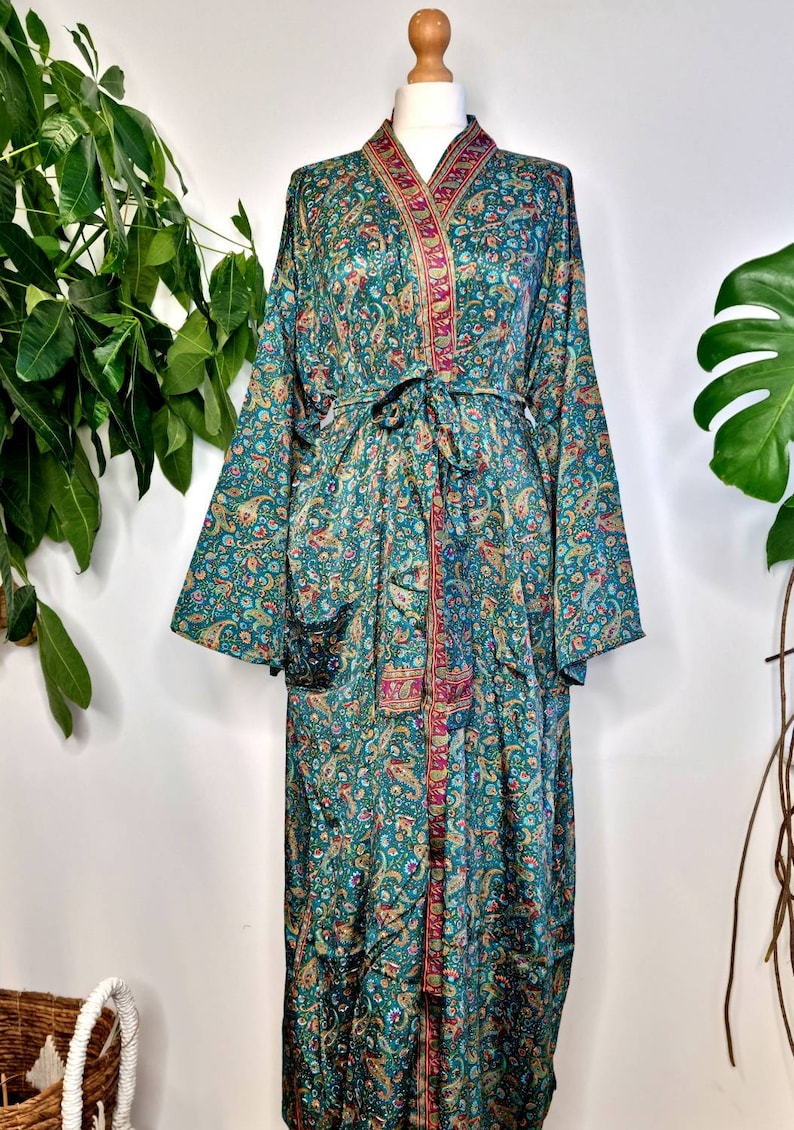 New Silk Sari Boho Kimono Regal House Robe Luxury Lounge - Etsy UK