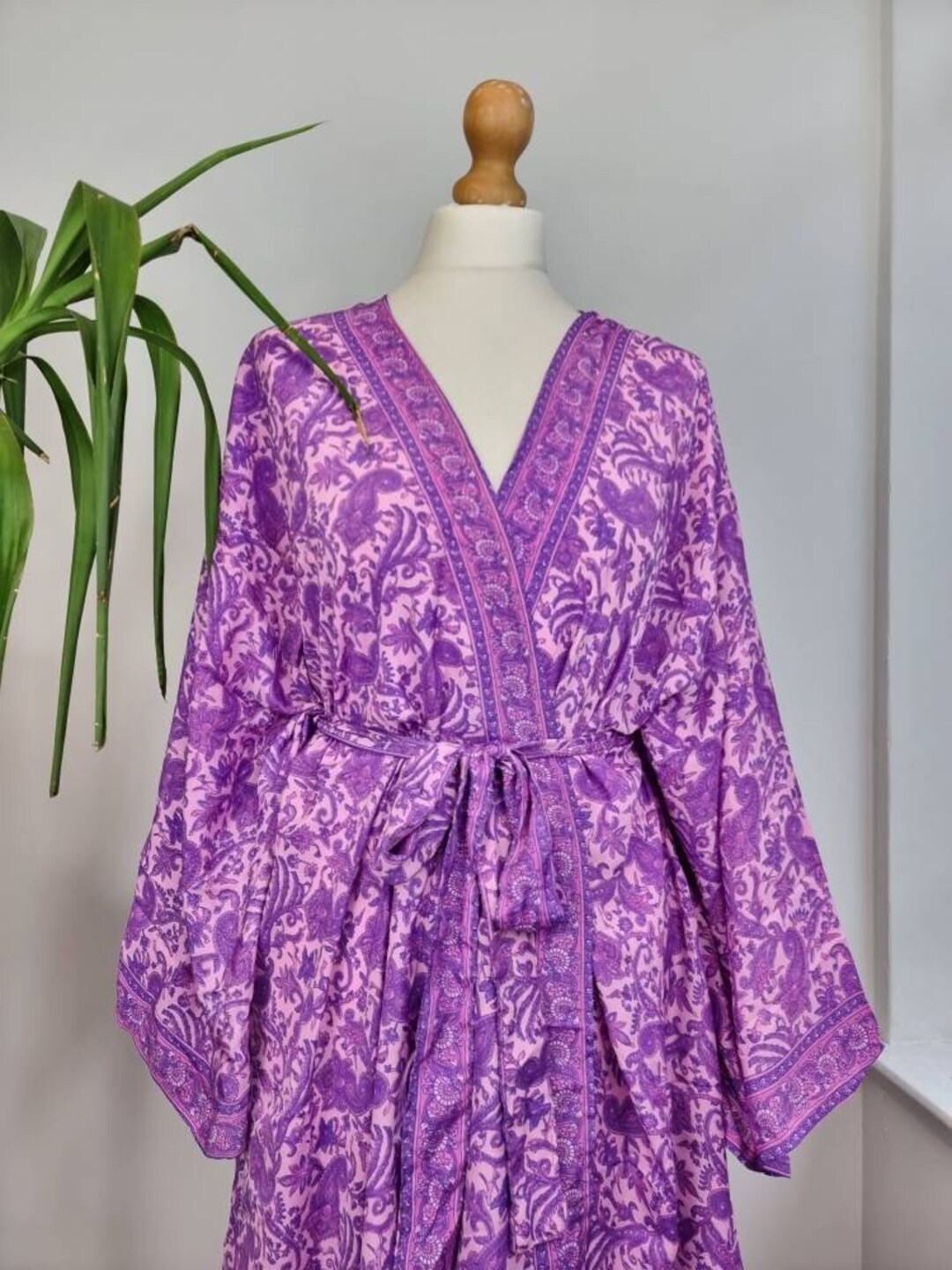 New Silky Sari Boho Short Knee Kimono Regal House Robe Lounge Etsy