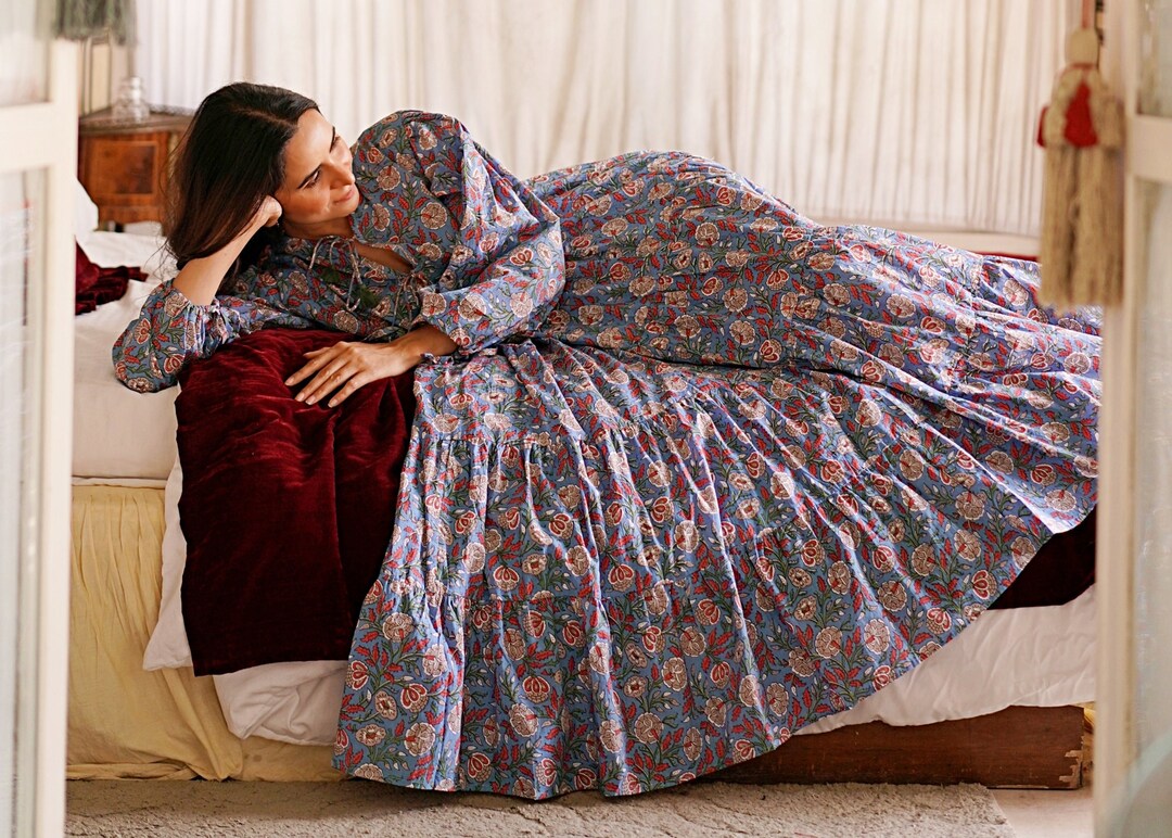 Bagru Brown Cotton Maxi Dress