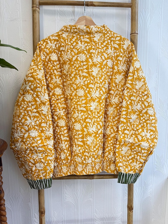 Luxury Quilted Cotton Boho Bomber Jacket Quirky Floral Layer