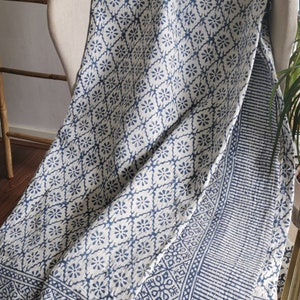 Kantha Stitch Pure Cotton Reversible Bed/Sofa Throw King Size Handmade HandPrinted Floral Dohar Diamond Weave Petal image 4
