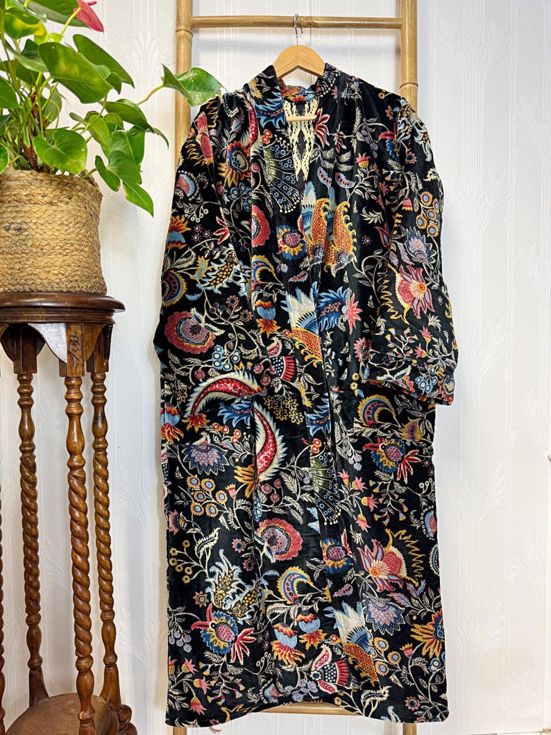 Fancy House Robe Luxury Velvet House Robe Unisex Kimono Boho Jacket Reversible Lined ...
