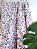 Kantha Stitch Pure Cotton Reversible Bed\/Sofa Throw King Size Handmade HandPrinted Floral Dohar White Purple Pink Marigold Bloom Botanical