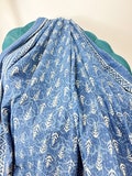 Kantha Stitch Pure Cotton Reversible Bed/Sofa Throw King Size Handmade Dohar | White Indigo Blue Geometric Statement Pattern Chevron Border