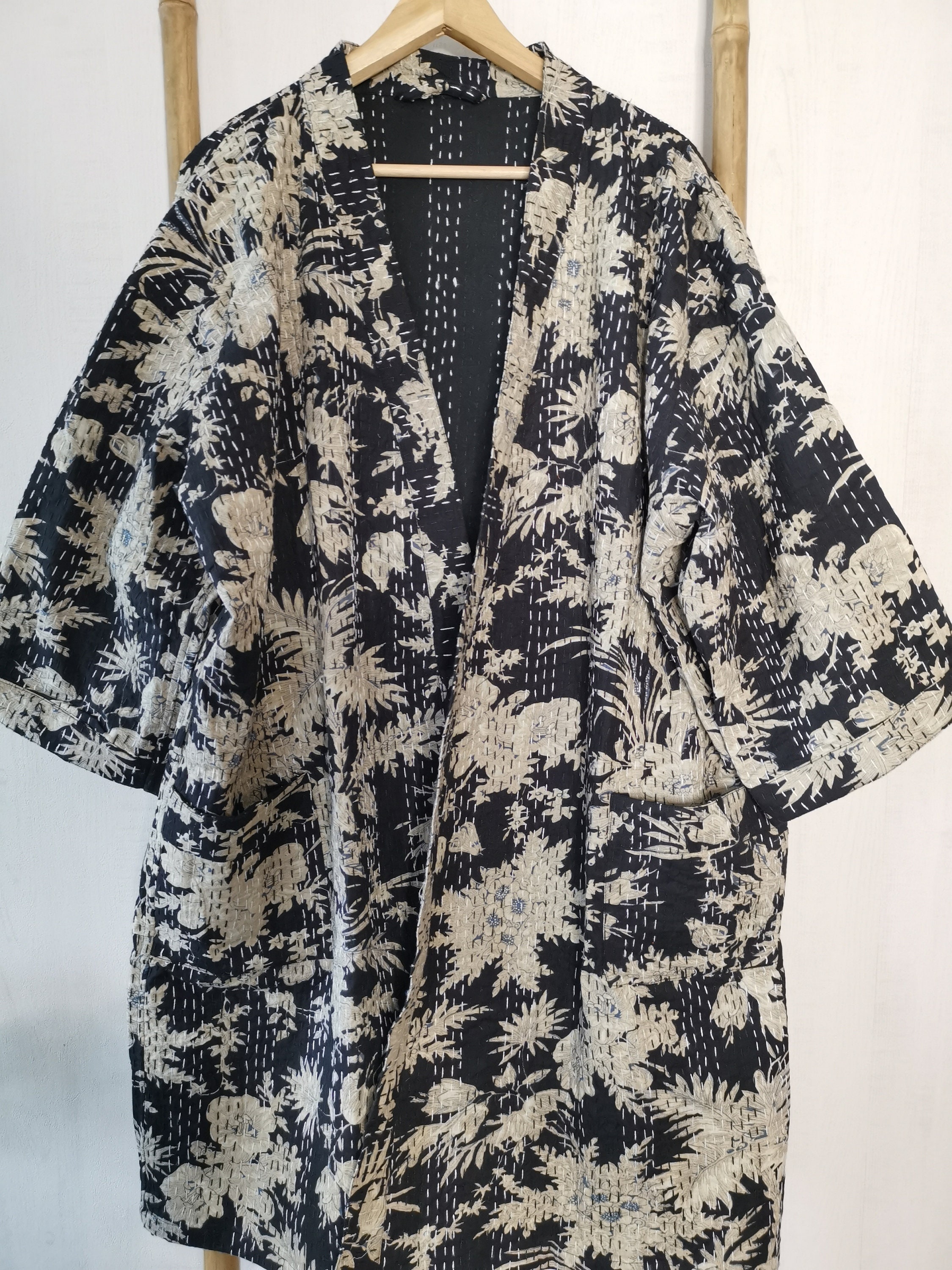 Kantha Cotton Reversible Kimono Jacket Unisex Robe Handmade - Etsy UK