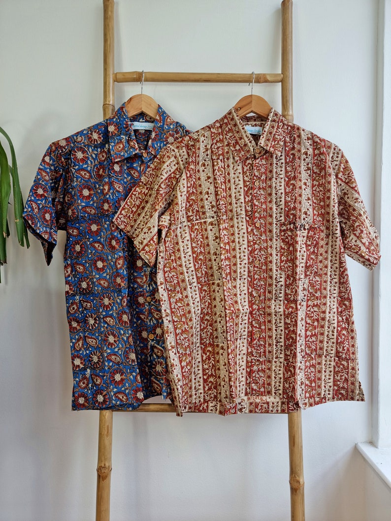 Mens Classic Indian Sixties Boho Ethnic Lightweight Pure Cotton Summer Short Sleeve Shirt