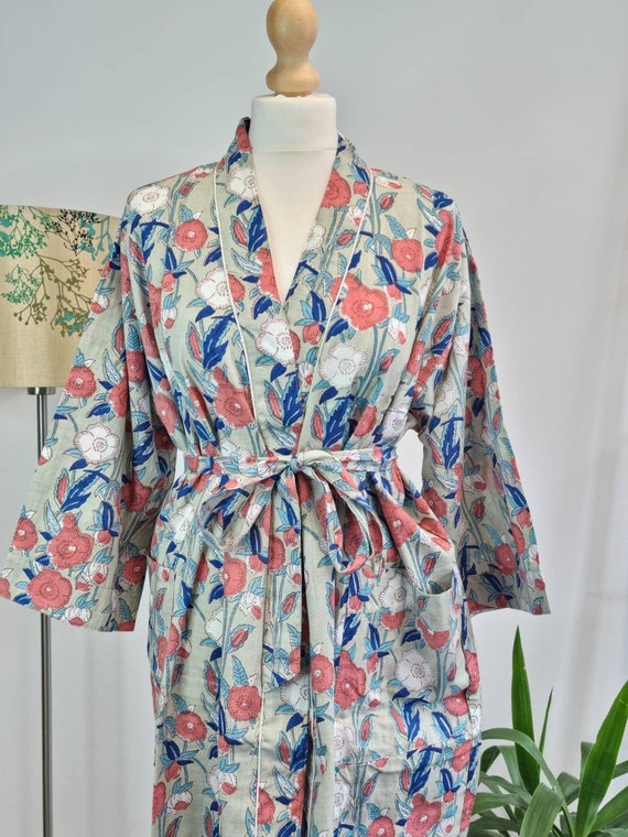 Pure Cotton Indian Block Print House Robe Summer Kimono - Etsy UK