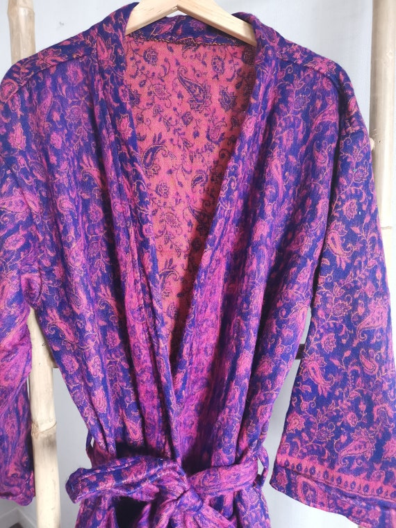 Paisley Unisex Yak Wool Blend Kimono/Robe Purple Pink | Etsy