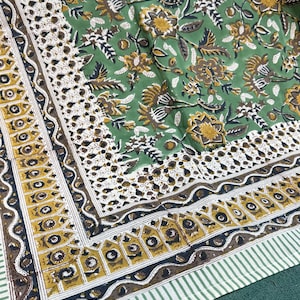 Large Table Handblock Printed Cotton Autumn Winter Table Cover | Bright Quirky Christmasy Colours  | Table & Home Decor |