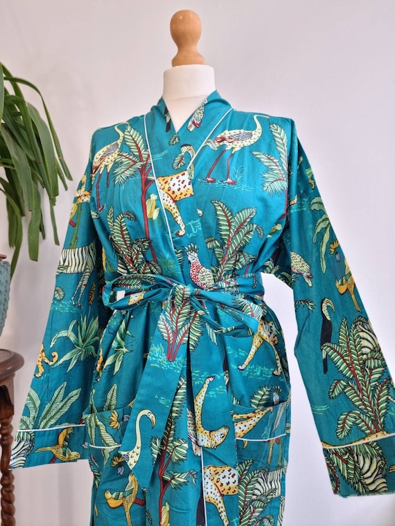 Kimono estivo in puro cotone indiano stampato a blocchi