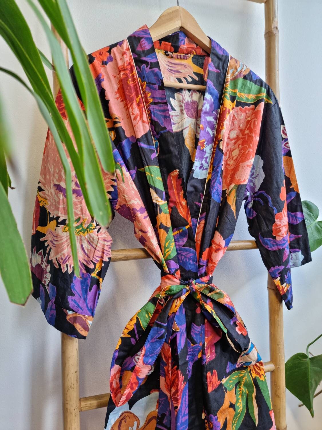 Fancy House Robe Pure Cotton Handprinted House Robe Summer Kimono | Floral Beach Coverup ...