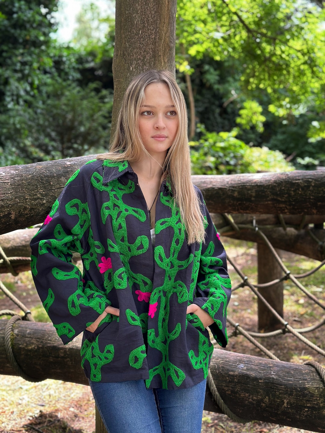 Suzani Hand bestickter Unisex Bolero Kurz Kurz Jacke Frühling Boho