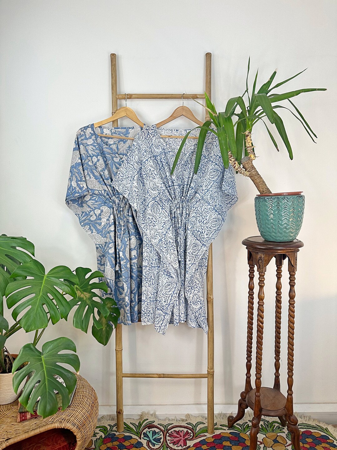 Pure Cotton Kaftan Short Dress Indian Block Printed Summer Kimono