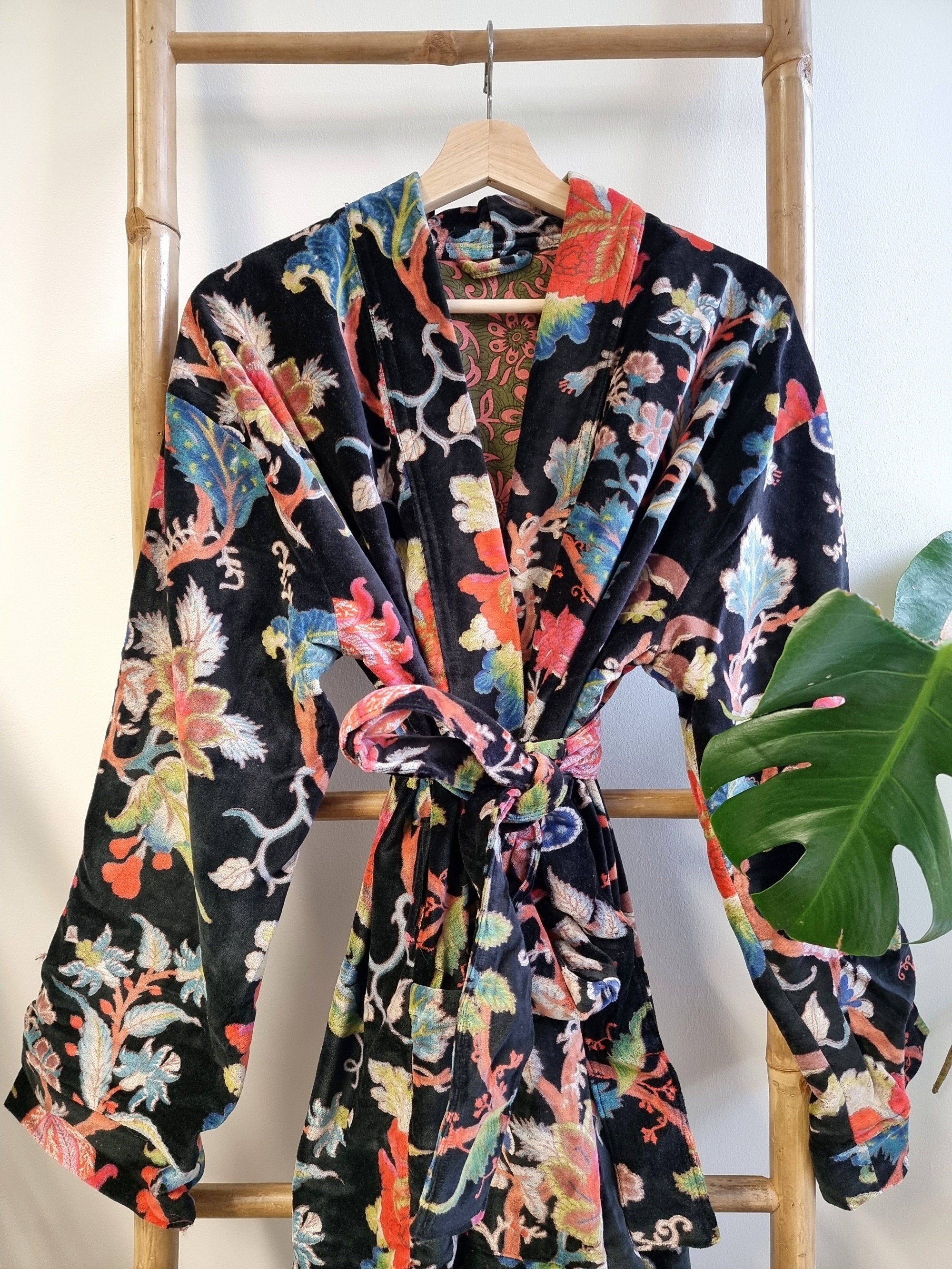 Fancy House Robe Luxury Velvet House Robe Unisex Kimono Boho Jacket Reversible Lined ...