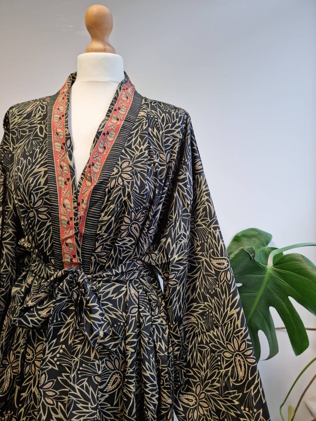 Vintage Silk Sari Boho Kimono | Luxury Loungewear House Robe Flowy Gown, Regal Floral Romance Duster Beach CoverUp, Bridesmaid Dressing Gown main image 1