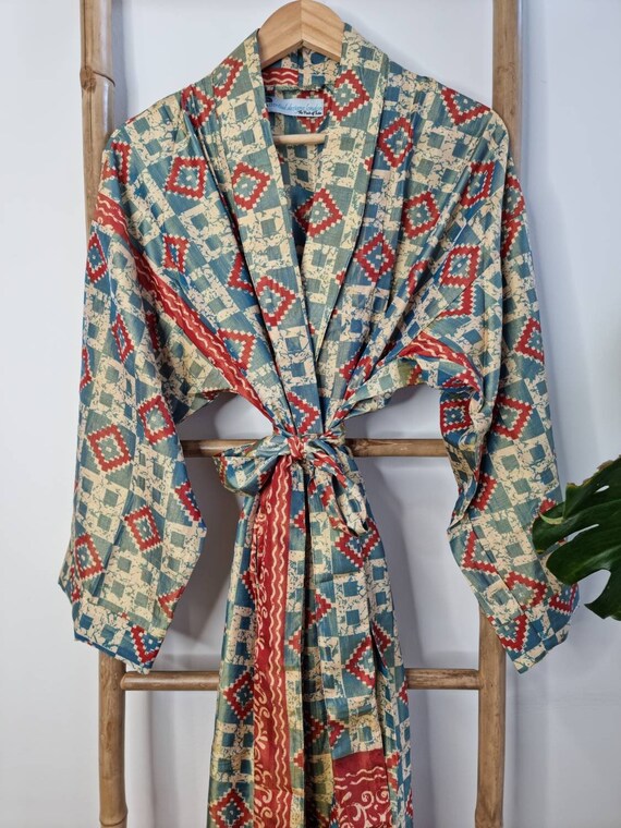 Upcycled sari top lounge robe