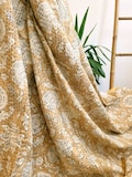 Kantha Stitch Pure Cotton Reversible Bed/Sofa Throw King Size Handmade Floral Indian Dohar Elegant Sandstone Beige Botanical Bloom