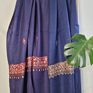 Pure Wool Hand Embroidery Pashmina Scarf Stole | Handmade Gifts |  Wool Scarves | All Season Floral Kashmir Wrap | Regal Purple Blue