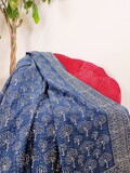 Kantha Stitch Pure Cotton Reversible Bed/Sofa Throw King Size Handmade Dohar Indigo Blue White Tree of Life Pattern | Country Home Hygge