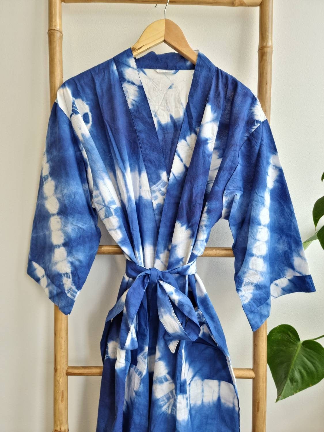 Kleding Dameskleding Pyjamas & Badjassen Jurken Yukata kimono van indigokleurstof katoen 
