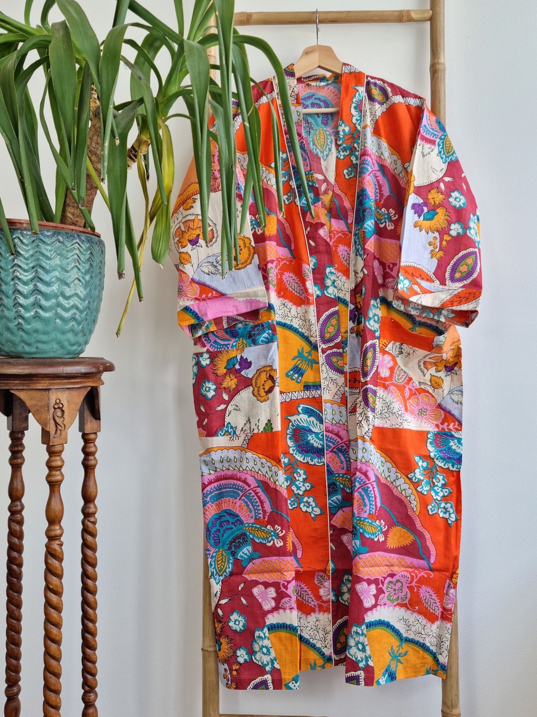 Men’s Cotton Funky House Orange Robe Kimono Tribal Boho Festival ...