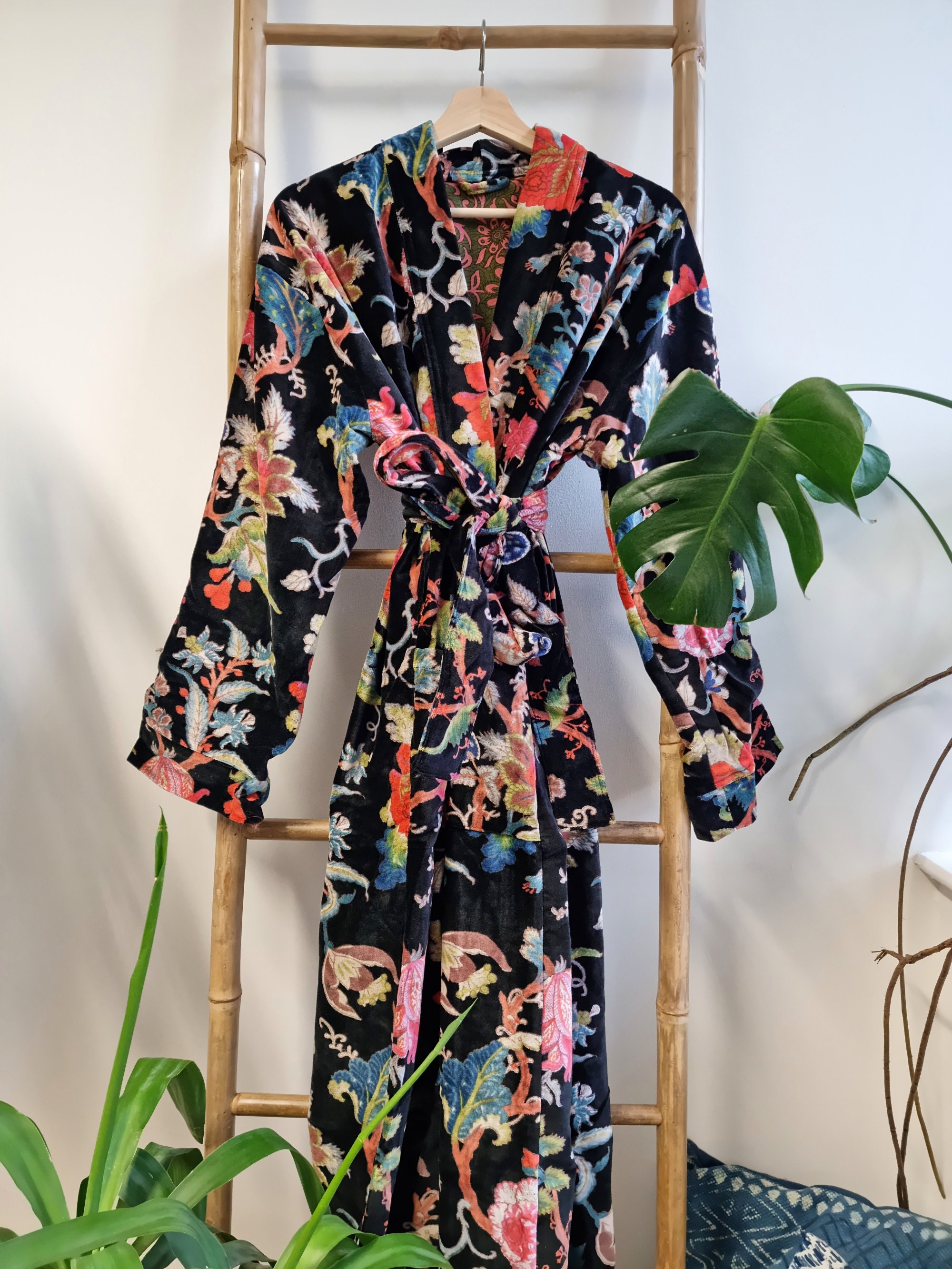 Fancy House Robe Luxury Velvet House Robe Unisex Kimono Boho Jacket Reversible Lined ...