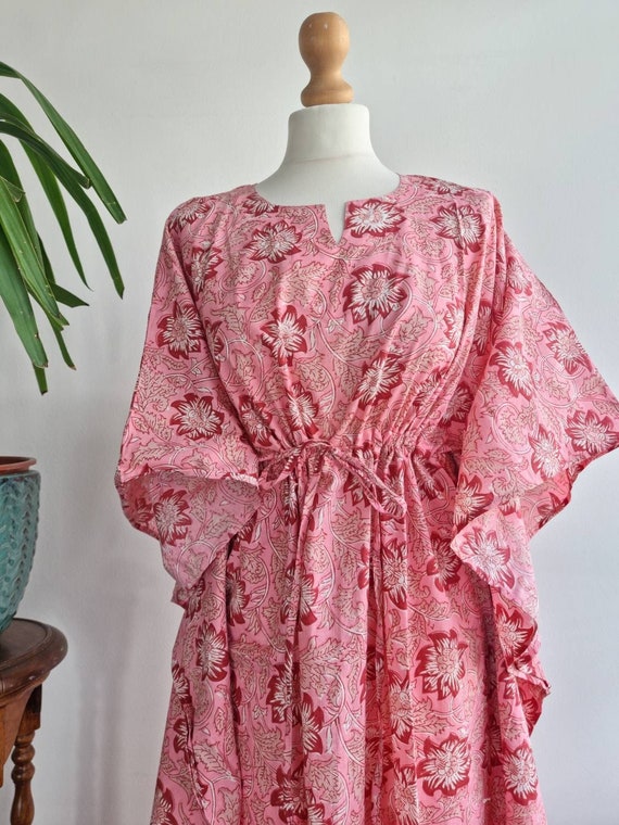 L-Peach kaftan voor dames met bloemenprint, lange jurk