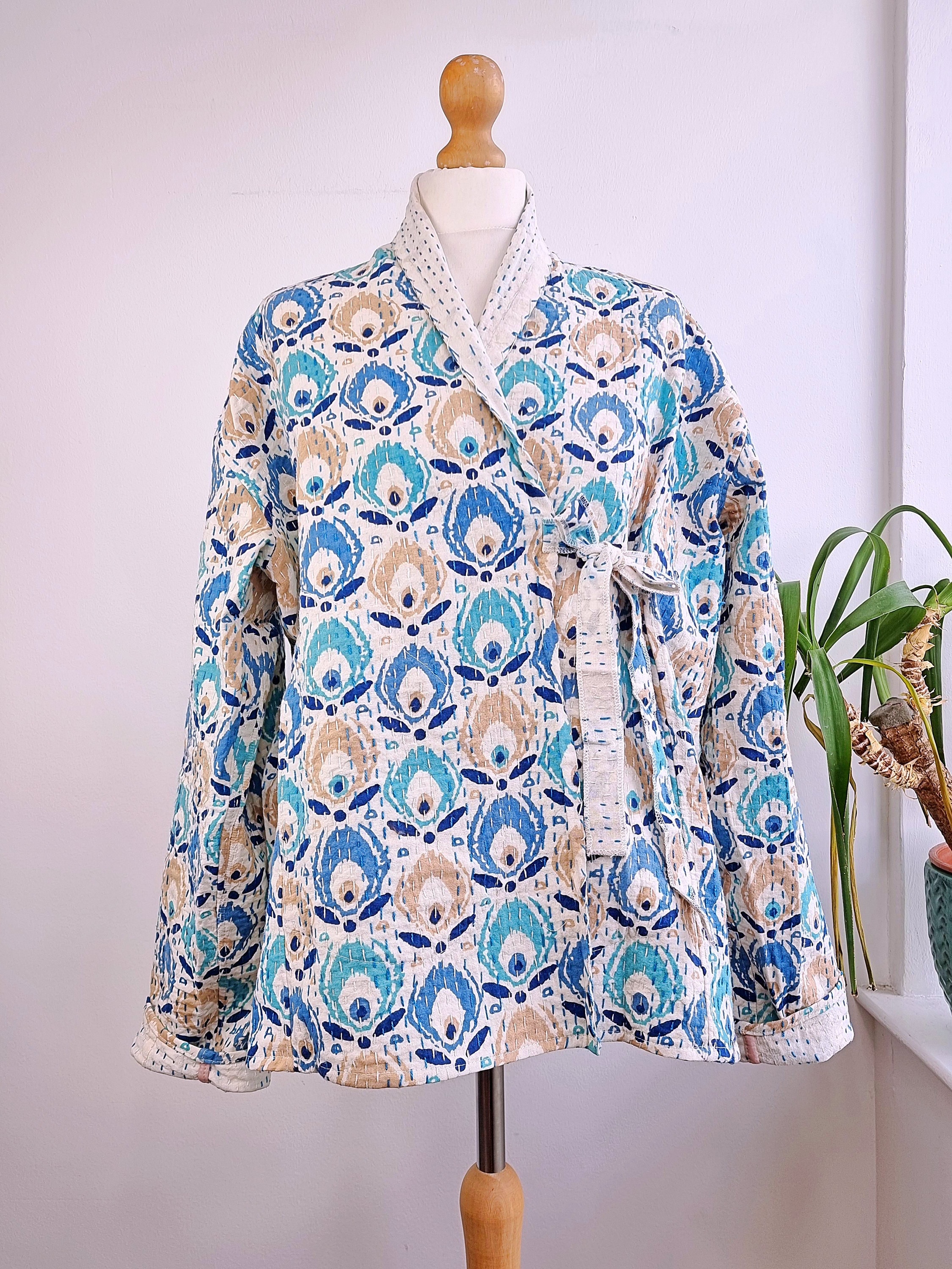 カンタキルト　アウター Kantha Reversible Short Length Spring Bolero Bohemian Artist