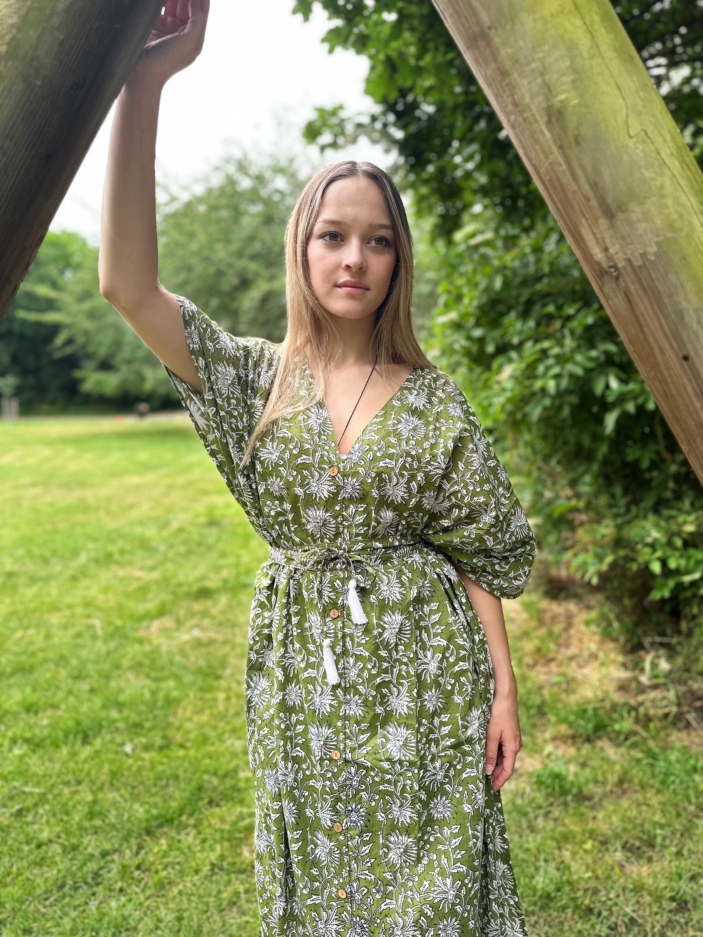 Olive green shop boho dress