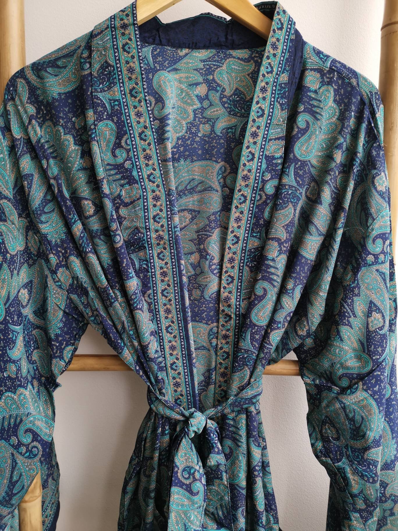 Men's Silk Boho Kimonos Man House Beach Artist Robe Navy - Etsy