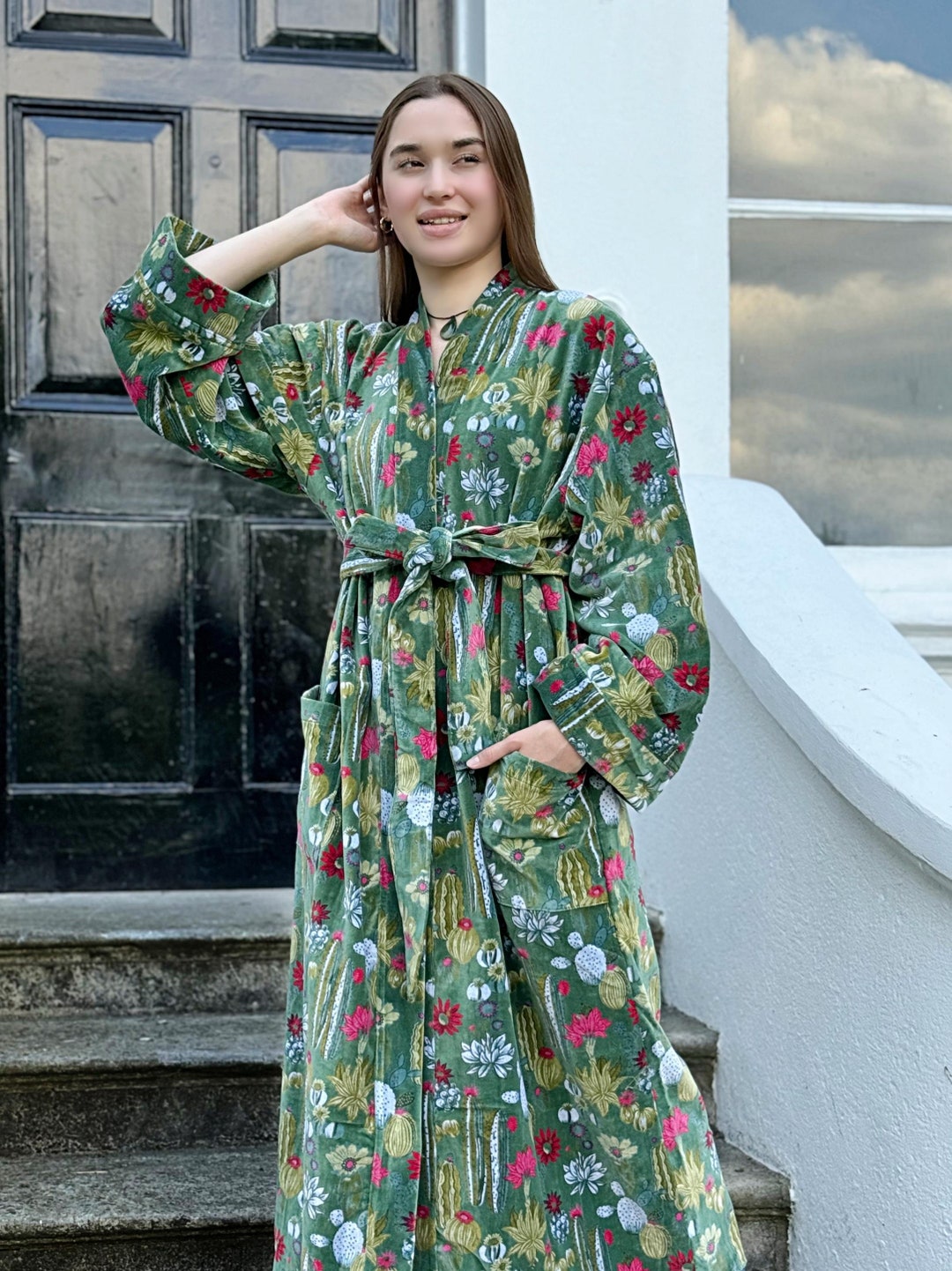 Fancy House Robe Luxury Velvet House Robe Unisex Kimono Boho Jacket Reversible Indian ...