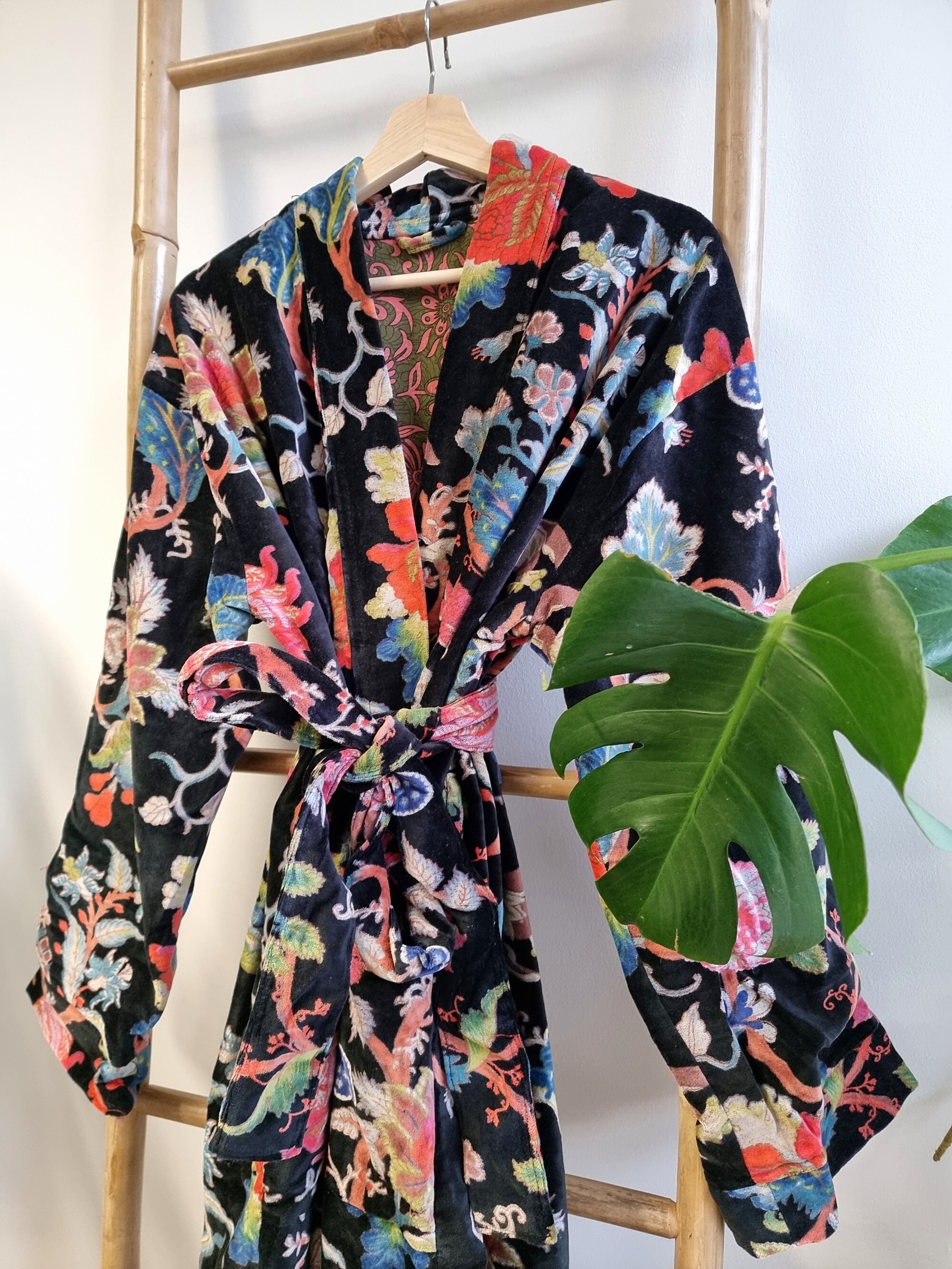 Fancy House Robe Luxury Velvet House Robe Unisex Kimono Boho Jacket Reversible Lined ...