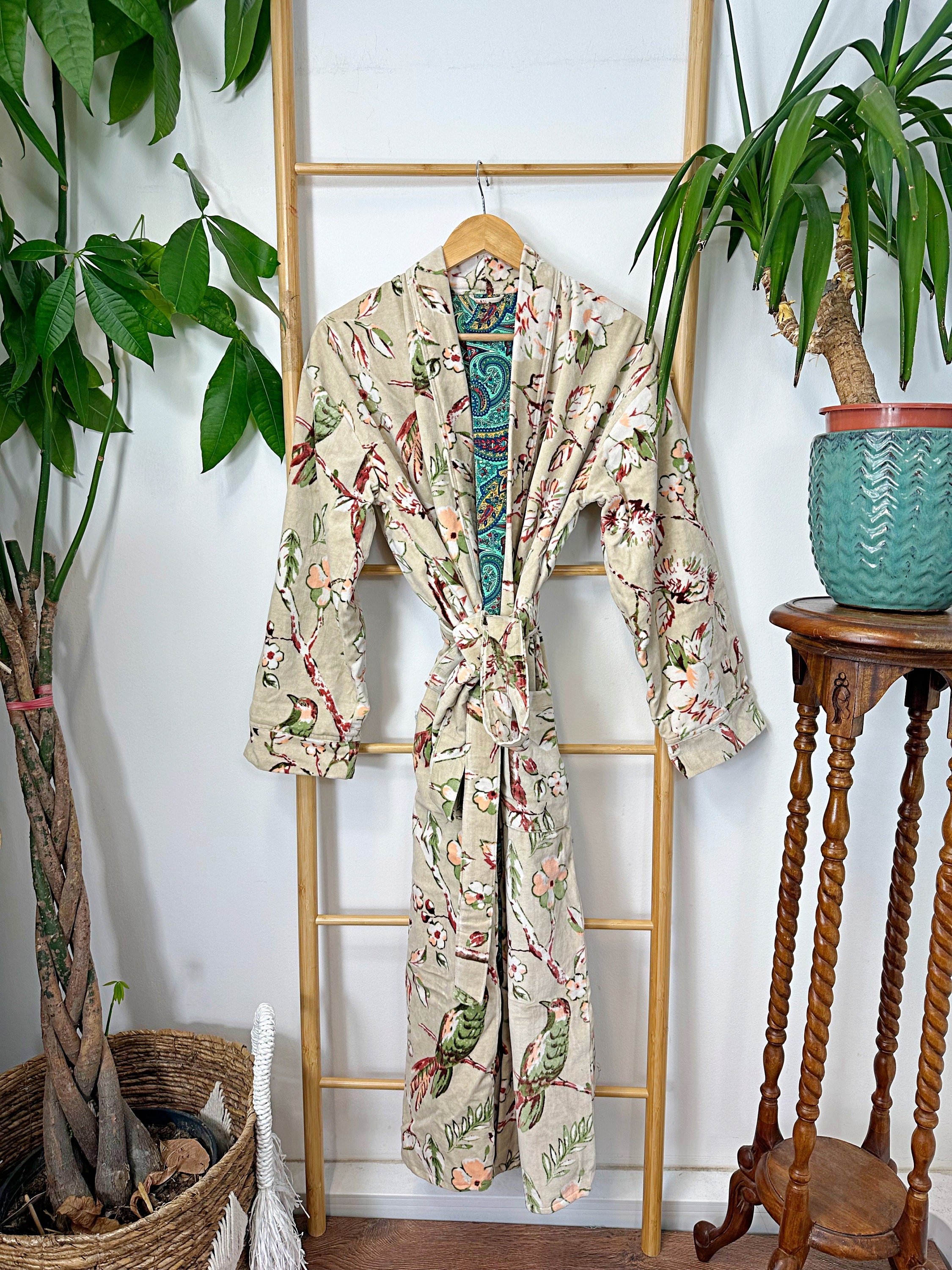 Fancy House Robe Luxury Velvet House Robe Unisex Kimono Boho Jacket Silky Lined Autumn ...
